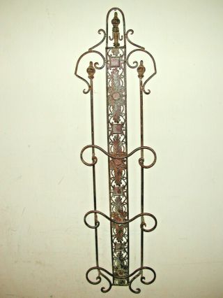 Vintage 38.  5 " Rustic Wrought Iron Triple Plate Holder Rack Wall Display