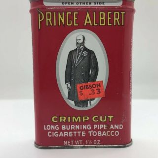 Vintage Prince Albert Tobacco Tin With Vintage Price Tag