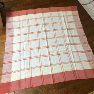 Vintage Linen Tablecloth White Red Yellow Plaid 46” X 46” Picnic Cover