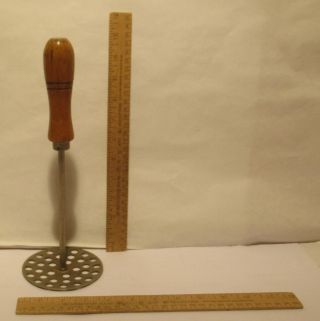 ROUND Disc with HOLES POTATO MASHER - Wooden Handle - vintage utensil 2