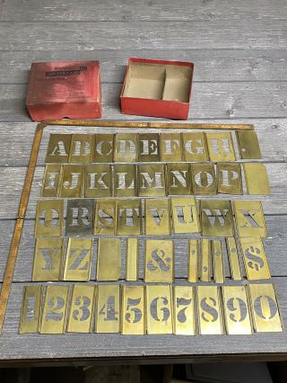 Vintage Wards Adjustable Interlocking Brass Stencils 1 - 1/2” Numbers And Letters