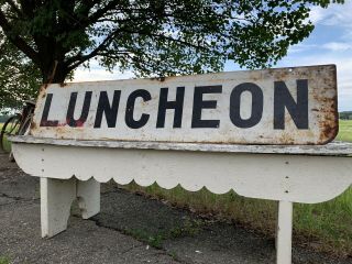 Rare Vintage Luncheon Double Sided Sign Heavy Metal Large Old Antique Diner Rest