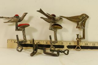 4 Victorian Metal Sewing Bird Clamp - Pin Cushions,  Approx.  1870,  All In Good Cond.
