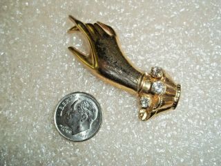 Vintage Coro Gold Tone And Rhinestone Hand Brooch/pendant