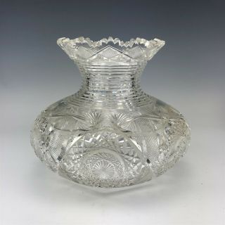 Antique American Brilliant Period Abp Cut Crystal Fan Hobstar Art Glass Vase Nr