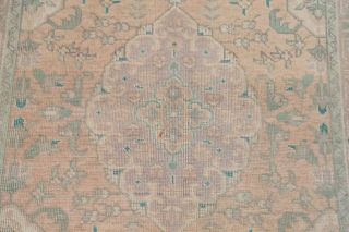 Vintage Muted Geometric Pale Peach Distressed Area Rug Hand - Made Wool Carpet 3x5