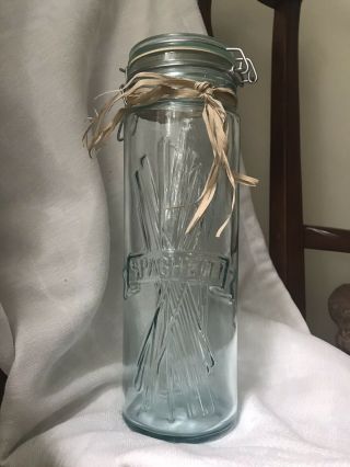 Vintage 1960s Hermetic Glass Pasta Spaghetti Jar Made In Italy 13 " Green Tint