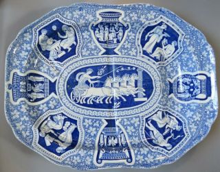 Antique Pottery Pearlware Blue Transfer Spode Greek Pattern 21 " Platter 1810