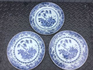 3 X Antique 18thc Chinese Export Porcelain Plates -