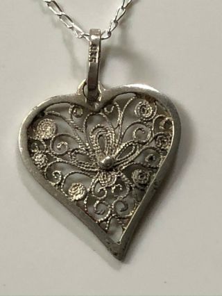 Vintage Filigree Heart Shaped Pendant With Sterling Silver Chain Necklace Love X
