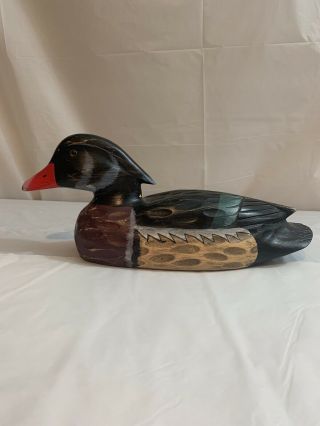 Vintage Solid Body Wood Duck Decoy With Yellow Glass Eyes