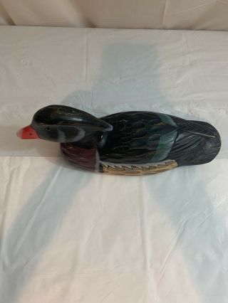 Vintage Solid Body Wood Duck Decoy With Yellow Glass Eyes 2