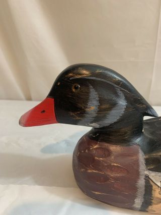 Vintage Solid Body Wood Duck Decoy With Yellow Glass Eyes 3