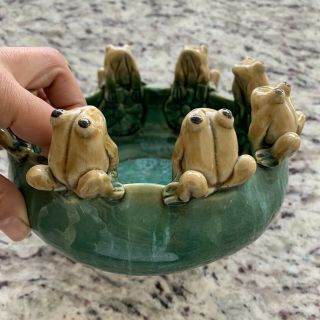 Vintage Studio Art Glazed Pottery Bowl With Frogs - Bowl / Planter.