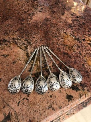 Fine Antique Russian Imperial 84 Mark 6 Silver Tea Spoons With Chernj