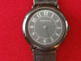 Vintage Tiffany & Co France Black Ceramic Case Watch 35 Mm Battery