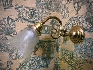 Lovely Antique Pair Swivel Polished Wall Sconce With Victorian Glass Shade