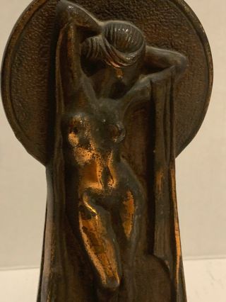 Vintage Art Deco Nude Woman Bronzed Metal Sculpture Bookends Vintage