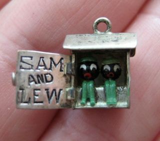 Vintage Sterling Enamel Sam & Lew Outhouse Silver Charm Opens Black Americana