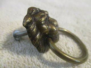 2 Vintage Antique Brass Lion Head Drawer Pulls Hardware 3