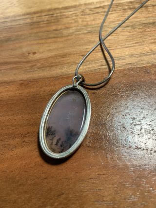 Vintage Rose Moss Agate And Sterling Silver Pendant Necklace 3