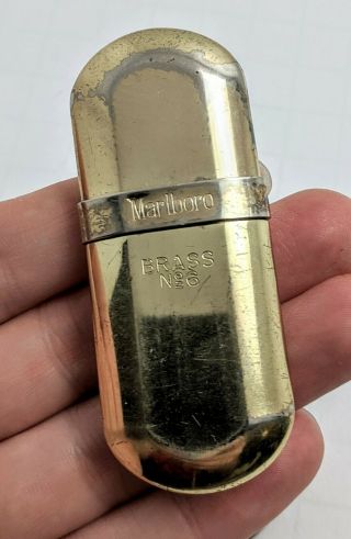 Vintage MARLBORO Brass Pocket Lighter No.  6 with Case 2