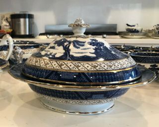 Made 1908 Booths Antique Real Old Willow Blue And White Tureen Stamped: 9072