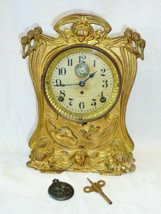 Antique 1908 Seth Thomas Automatic Long - Alarm Clock In Rare Brass Case