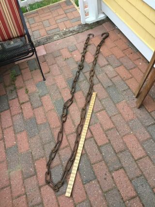 Old Vtg 12 Ft Antique Hand Forged Iron Metal Farm Chain Double Hook Farm Tool
