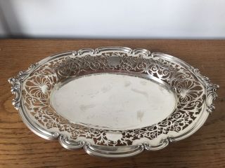 Fine Antique Solid Silver Pierced Oval Basket,  Mappin And Webb London 1907 348gr