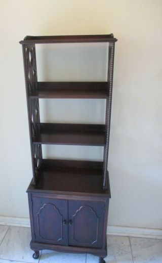 Antique Mahogany Open Bookcase With Fretwork 4 Shelf 2 Door Cabinet - Uship
