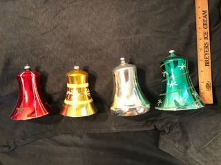 Vintage West Germany Mercury Glass Christmas Ornament Bells Glitter 4” - 5” Large
