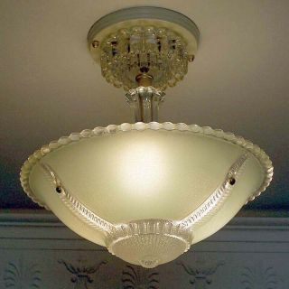 603 Vintage Antique Art Deco Glass Shade Ceiling Light Lamp Jadeite Chandelier