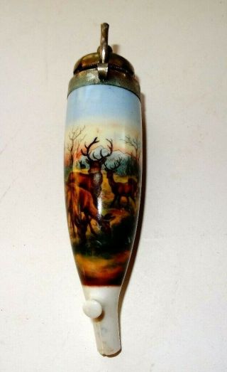 Hand Painted,  German,  Porcelaine.  Pipe Bowl With Stags Brocken Stem.