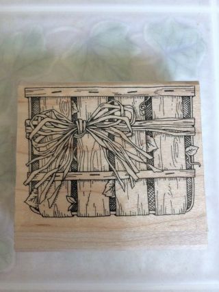 Stampin Up Berry Best Wooden Slat Vintage Berry Basket With Bow Rubber Stamp