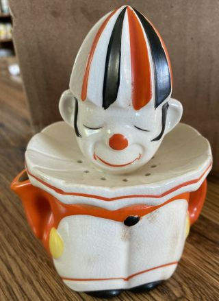 Vintage Clown Reamer/juicer Pitcher Ceramic Black/orange/white Moriyama Japan