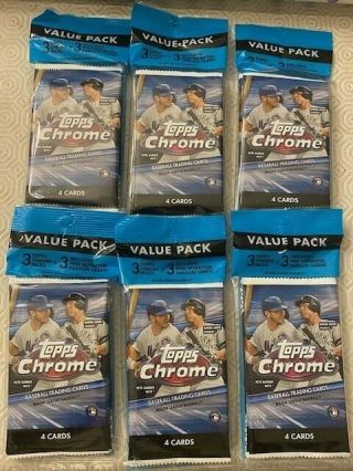 (6) Topps 2020 Chrome Baseball Cello Pack,  In Hand & Ready To Ship