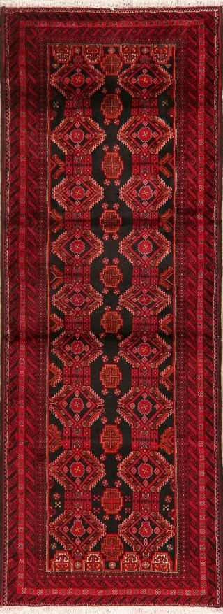 Geometric Balouch Afghan Oriental Runner Rug Wool Hand - Knotted Tribal Carpet 3x9