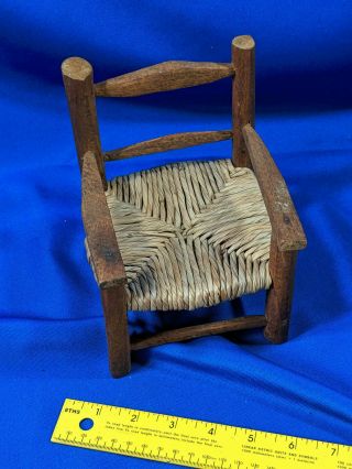 Miniature Doll House Furniture Chair Hickory - Antique - Style Vtg Woven Cane Toy 7x