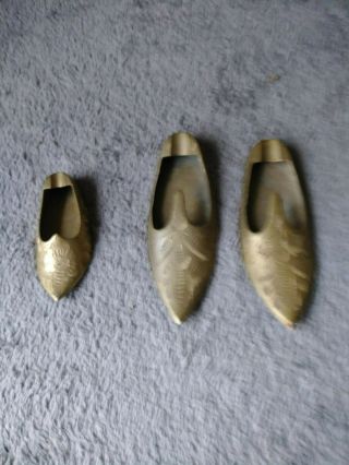 3 Vintage Solid Brass Mini Shoe Ash Trays Made In India