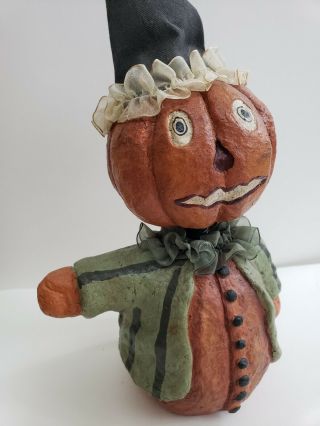 Vintage Halloween Paper Mache Bobble Head Pumpkin Man Jol