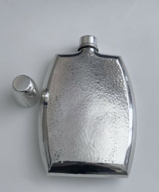 Vintage Arts & Crafts Hammered Silver Hip Flask