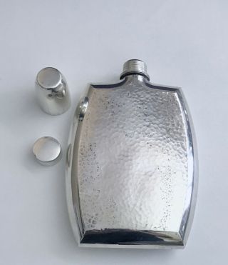 Vintage Arts & Crafts Hammered Silver Hip Flask 2