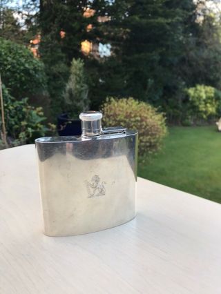 Antique Style Solid Silver Hip Flask Carved With Lion Birming 1990 Scrap 176.  3g 3