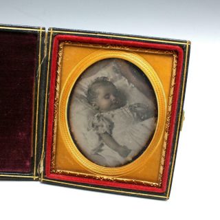 Antique Post Mortem Baby 1/6 Plate Daguerreotype Photo - Mcclees Philadelphia