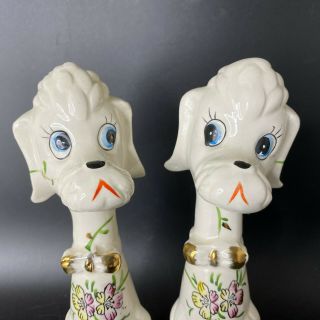 Vintage Pair Royal Sealy Ceramic Anthropomorphic White Poodle Dog Figurine Japan
