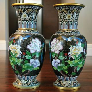 Chinese Antique Cloisonne Enamel Gold Gilt Bronze Vases