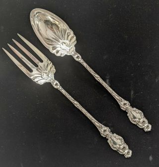 Antique Whiting Sterling Silver Lily Pattern No Mono Salad Serving Set 11 ",  Long