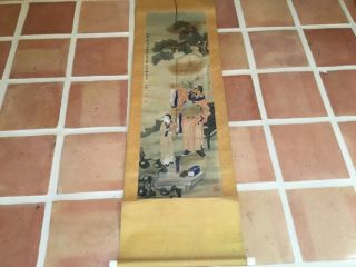 Antique Chinese Scroll Painting Drinking A Toast 66x20” Seal Marks Calligraphy