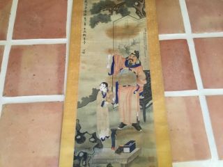 Antique Chinese scroll painting drinking a toast 66x20” seal marks calligraphy 2